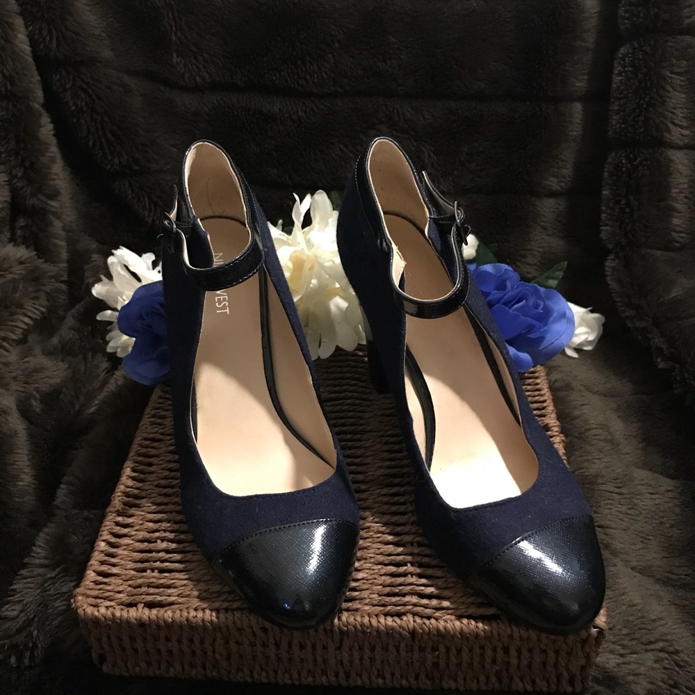 Nine West Blue with black toe, ankle strap, size 9